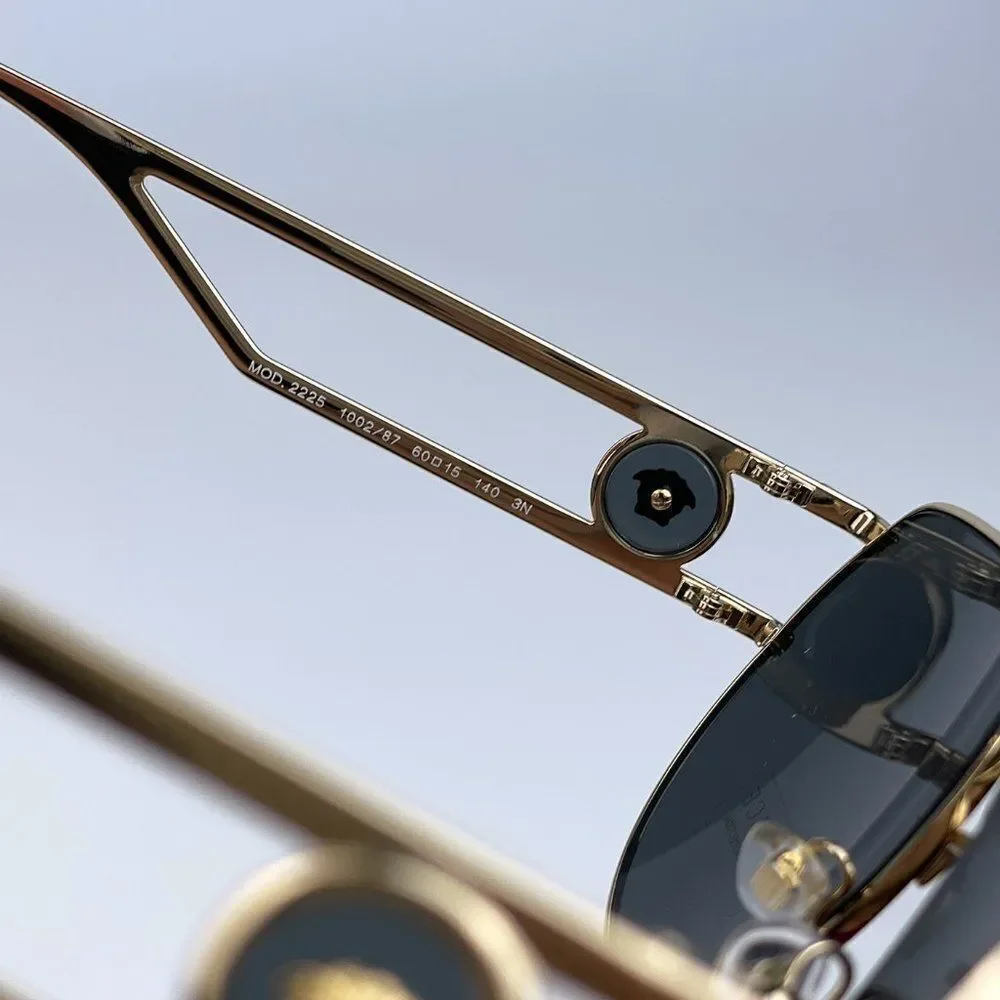 NEW Versace VE2225 MEDUSA PILOT 100287 Gold Gray Aviator Metal Unisex Sunglasses